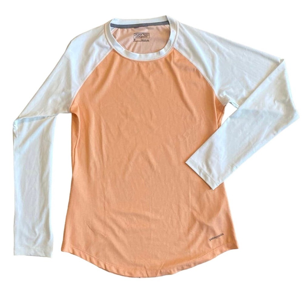 Patagonia Long Sleeve Baseball Style T-Shirt Orange and White Size M
